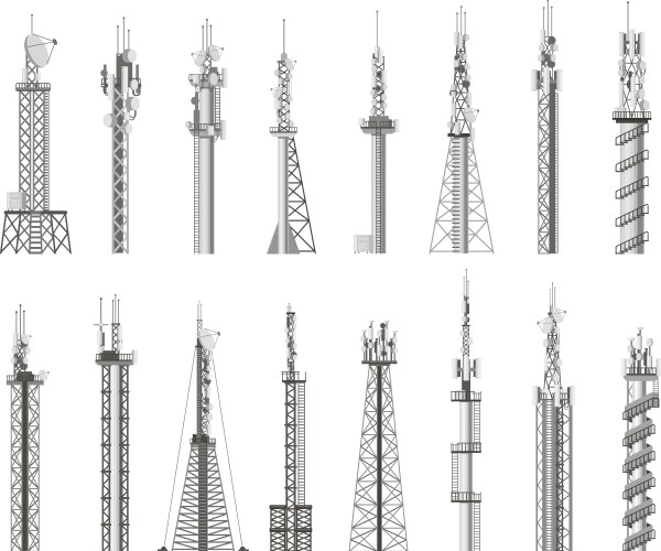 communicating wireless antenna radio cell tower vector image