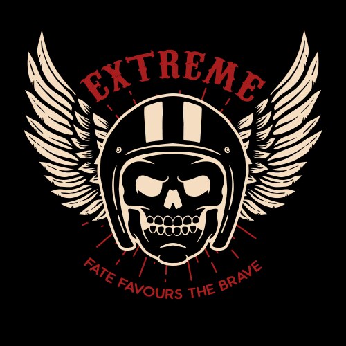 Winged Skull Emblem - Black Background Vector Image