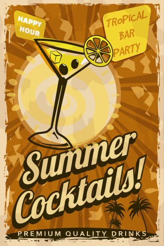 Blue Hawaiian Retro Poster Design Cocktail Lounge Vector Image