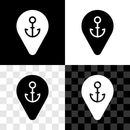 Set map pointer with anchor icon isolated on black vector image