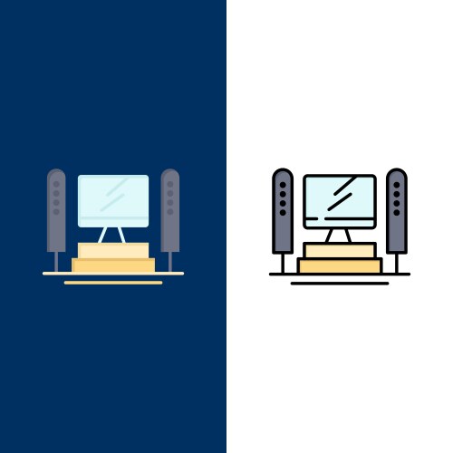 Computer computing server cpu icons flat and line vector image