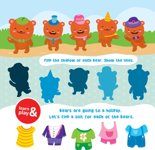 bear game learn and play task to find objects vector image