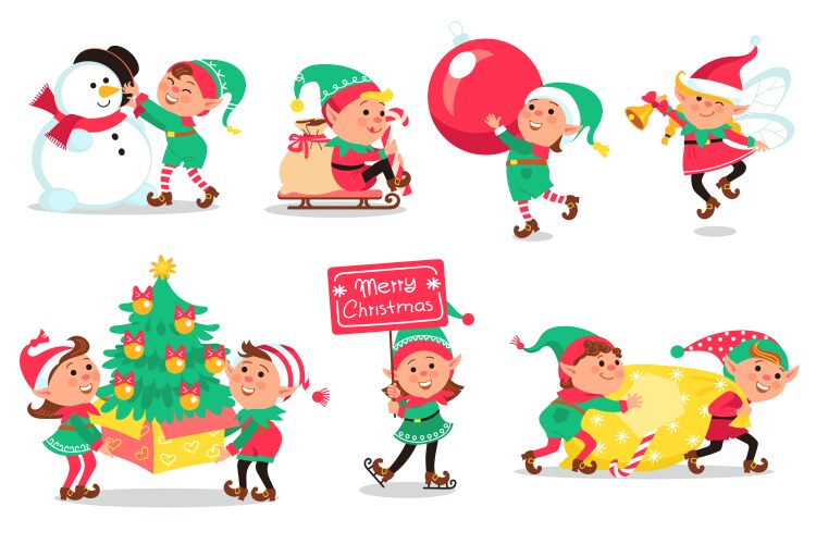 Christmas Elves Cartoon Set Vector Image