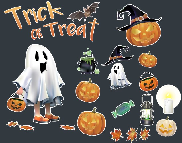 Happy halloween cartoon sticker set vector image