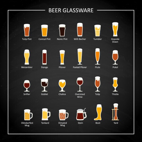 Types beer glasses flat icon on black vector image