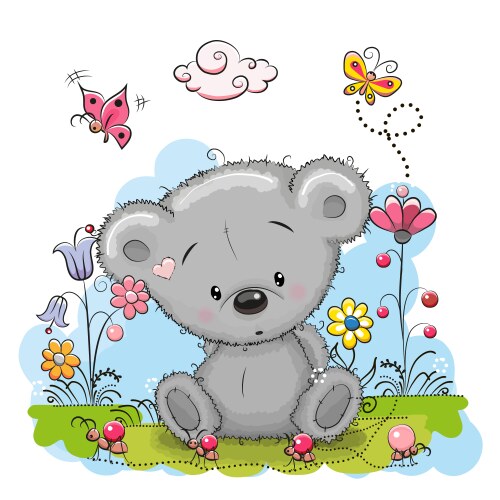 Cute bear with a bouquet of flowers Royalty Free Vector