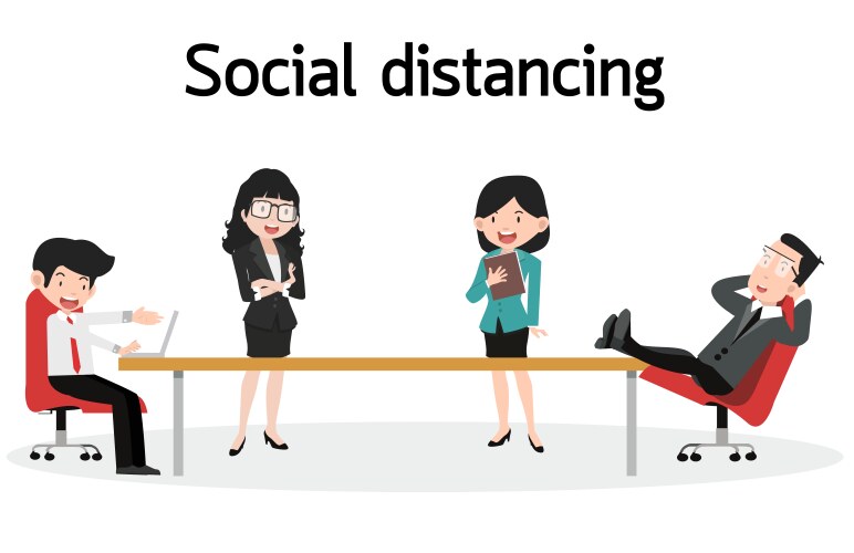 business office employees with social distancing vector