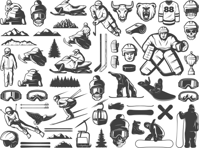 Winter Sports Icons - Retro Style Vector Image