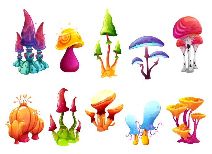 magic fairy cartoon mushrooms of fantasy forest vector image