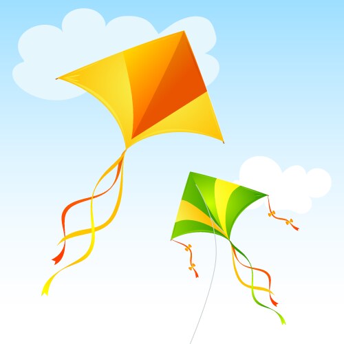 realistic detailed 3d flying kites and clouds vector