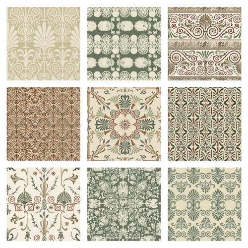 Greek key seamless pattern background set vector image