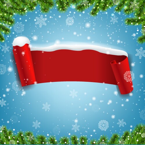 Red ribbon with snow isolated blue background Vector Image
