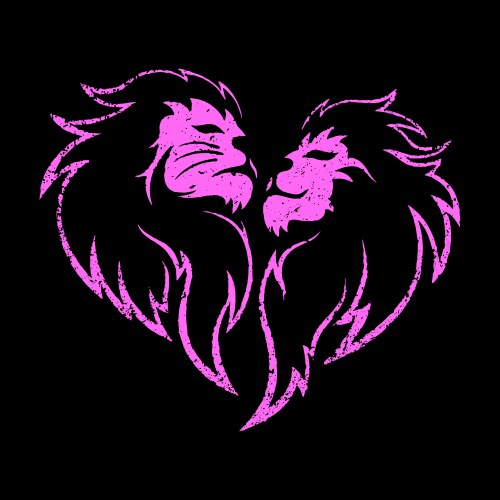 Pink lover lion rubber stamp in heart shape Vector Image