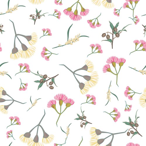 Pink & Yellow Eucalyptus Blossom Pattern Vector Image