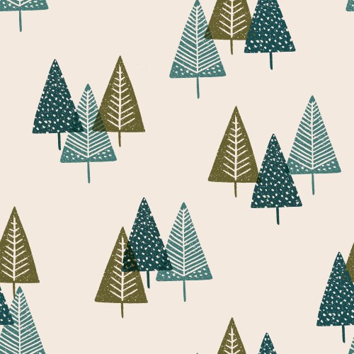 Scattered tree repeat pattern block printing vector image