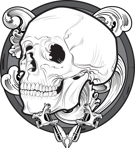 Tattooed Skull with Pistols Vector Image