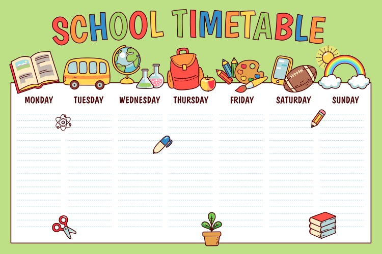 School Animals Timetable Planner – Royalty-Free Vector | VectorStock