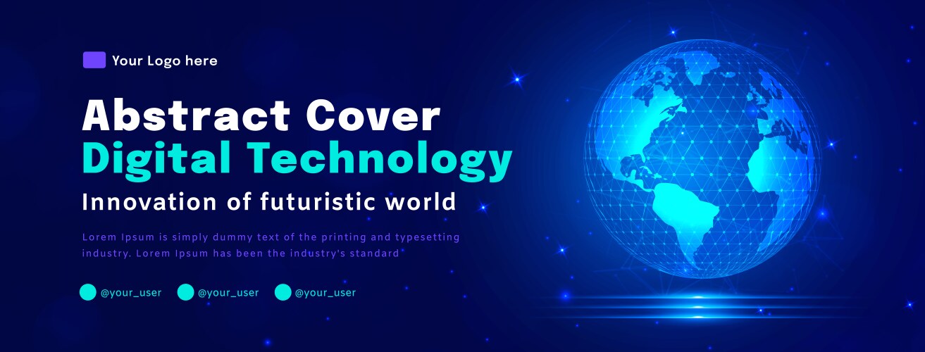 Digital technology poster cover world map blue Vector Image