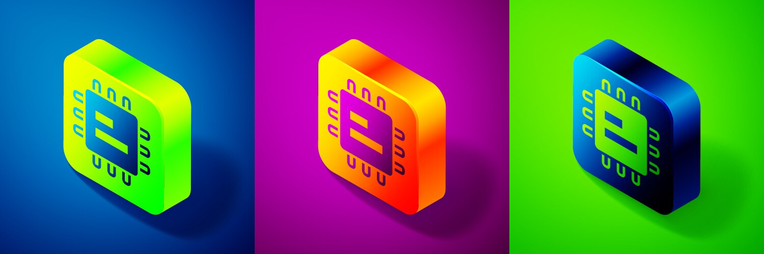 Isometric computer processor with microcircuits vector image