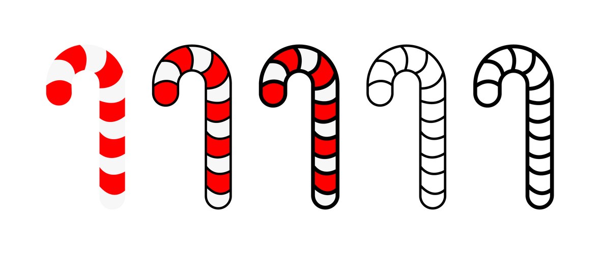 Candy cane cartoon flat and outline style icon set Vector Image