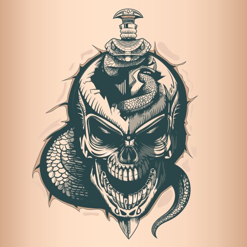 Vintage Skull with Snake & Sword Vector Image