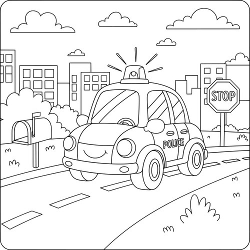 Police Car Coloring Page - Kids Fun Vector Image
