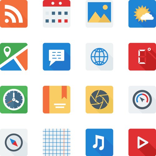 Basic flat icon set for web and mobile application vector image