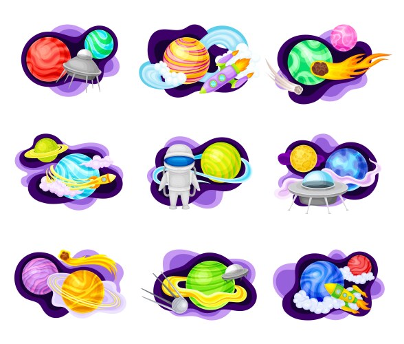 Cosmos with celestial body and flying spaceship vector image