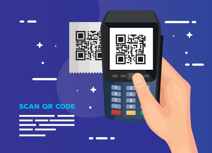 Hand user scan code qr with dataphone vektorbild