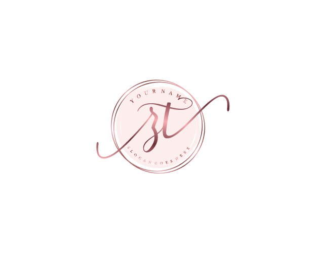 Zt initial handwritten logo set with floral Vector Image