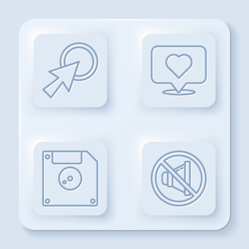Set line arrow cursor like and heart floppy disk vector image