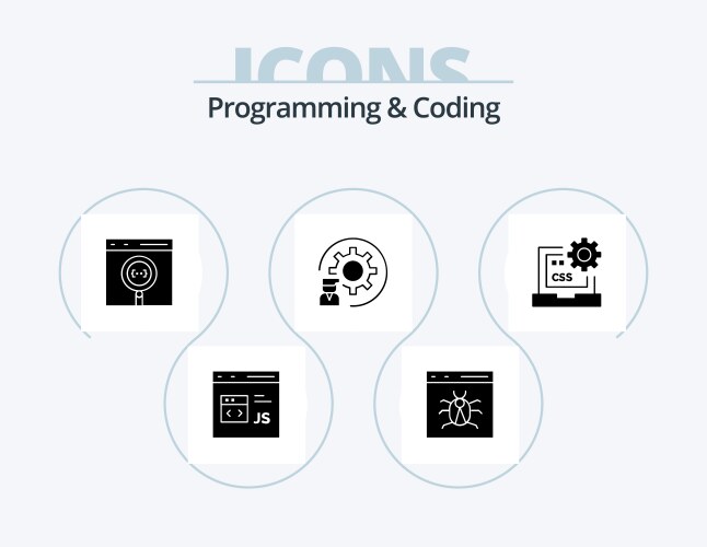Programming and coding glyph icon pack 5 vector image