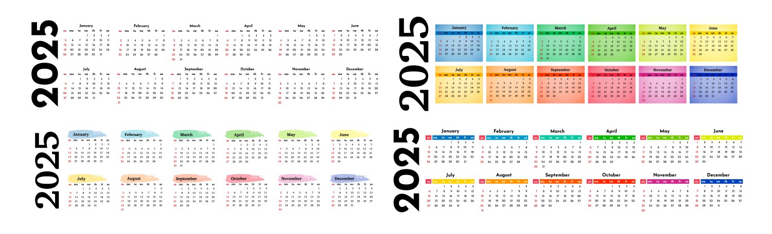 Set of calendars for 2025 isolated on a white Vector Image