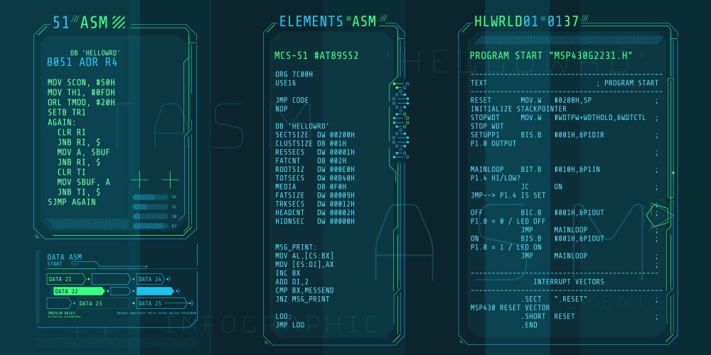 Hud interface elements with part code vector image