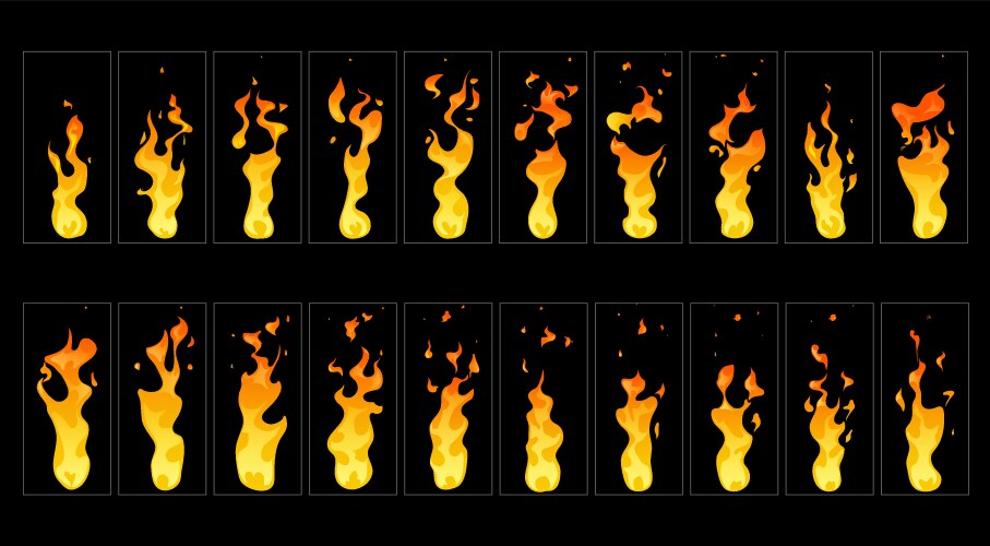 cartoon fire flame sprite animation burning stages vector