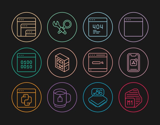 Set line processor mobile apps page with a 404 vector image