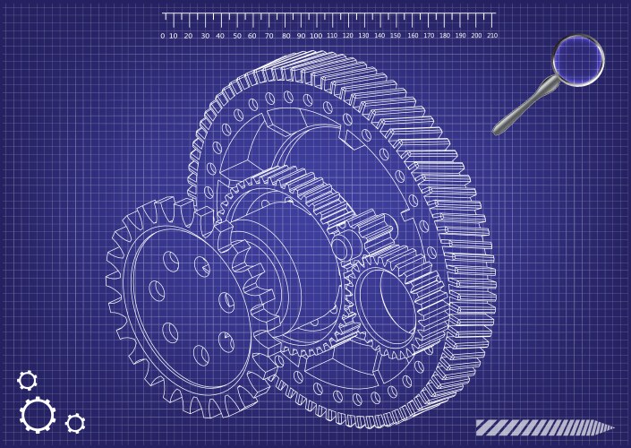 3d model of gears on a blue vector image