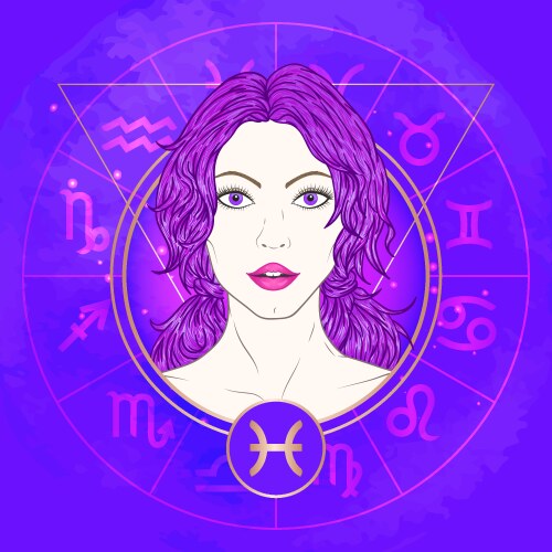 Pisces Zodiac Portrait - Mystical Vector Image