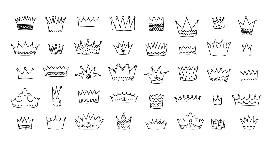 Doodle crowns royal king and queen decorative Vector Image