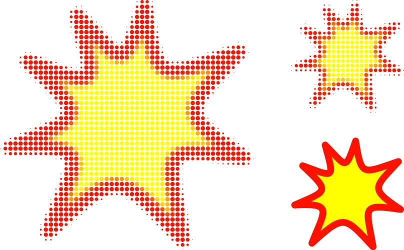 Exploding boom halftone dotted icon vector image