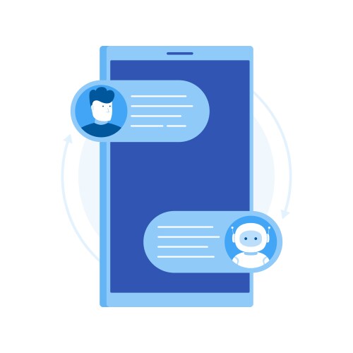 Man chatting on cellphone with chat bot robot vector image