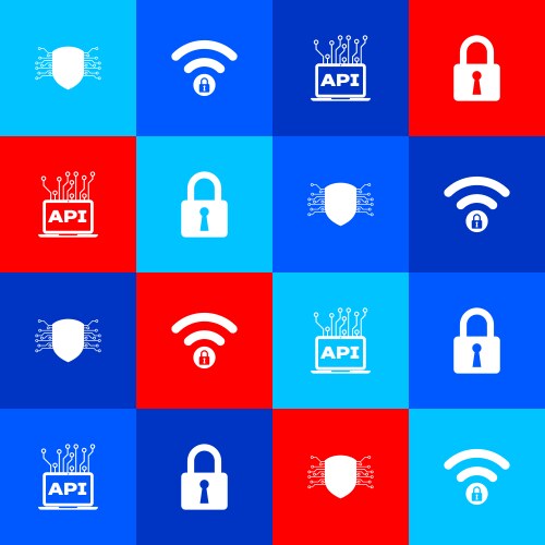 Set cyber security wifi locked computer api vector image