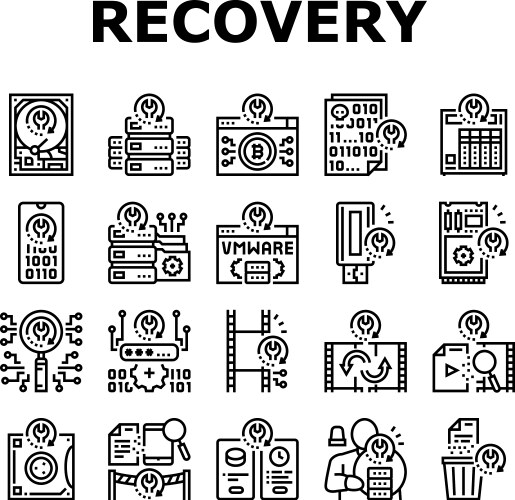 Data recovery computer processing icons set vektorbild