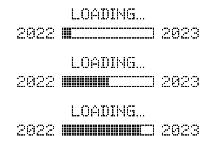 Set of pixelated progress bar showing loading vector image