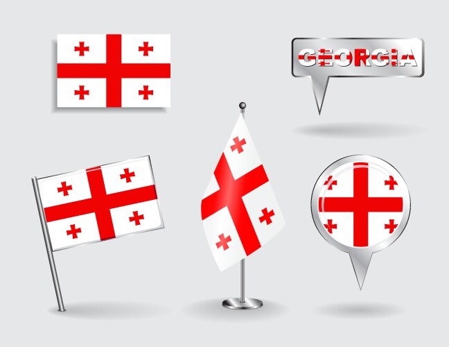 Set of georgian pin icon and map pointer flags vector image