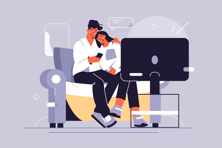 Couple watching tv show vector image