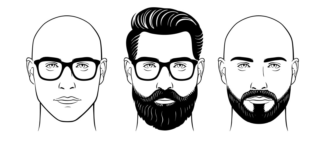 man with beard shaved mans face vector