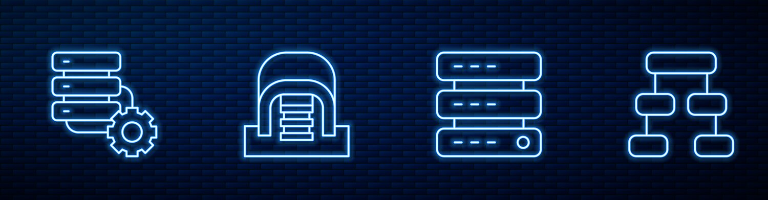Set line server data web hosting and gear vector image