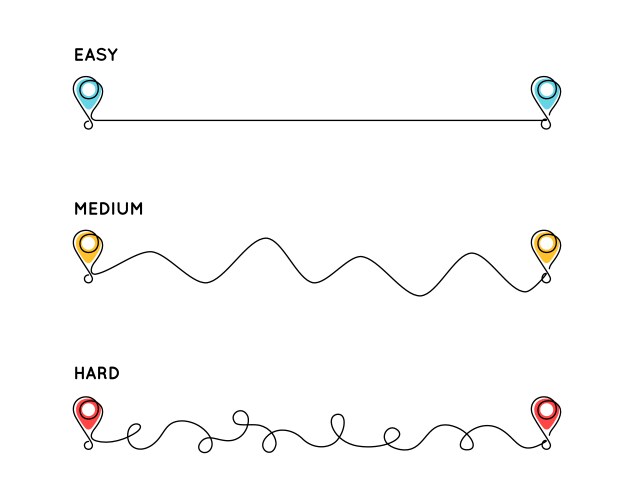 Set of paths between two points from easy vector image