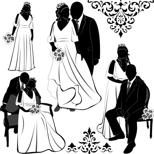 Wedding love silhouettes Royalty Free Vector Image